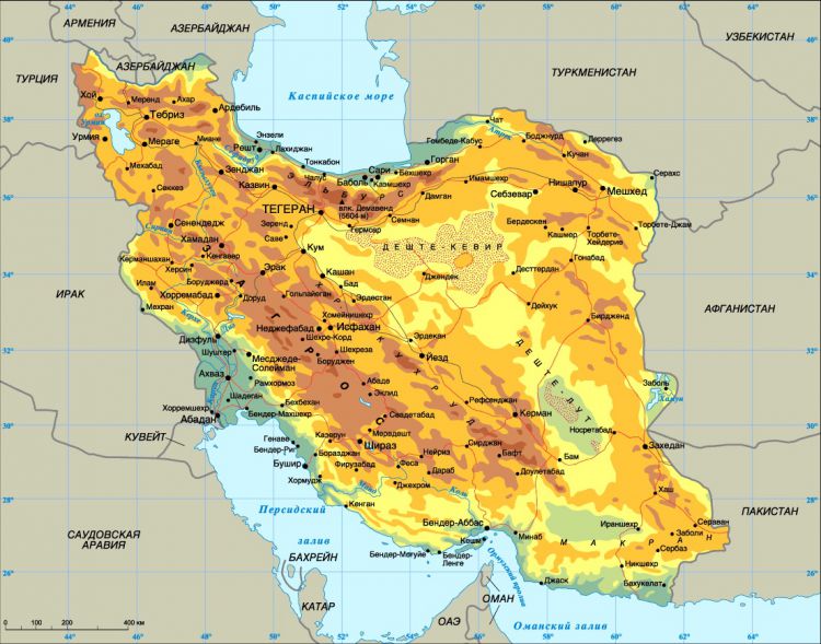 Физическая карта Ирана